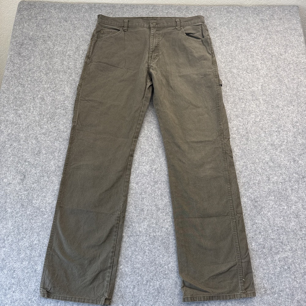 Dickies Pants Mens 34x34 Olive Canvas Carpenter Relaxed Fit Stretch Workwear